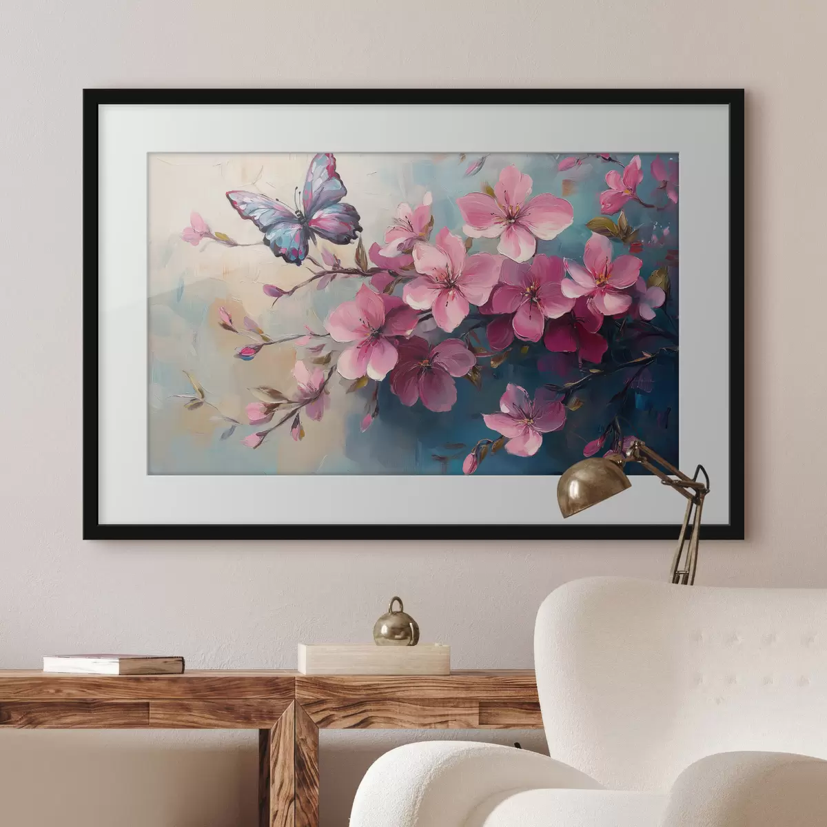 Poster Flores rosas y mariposa f42320