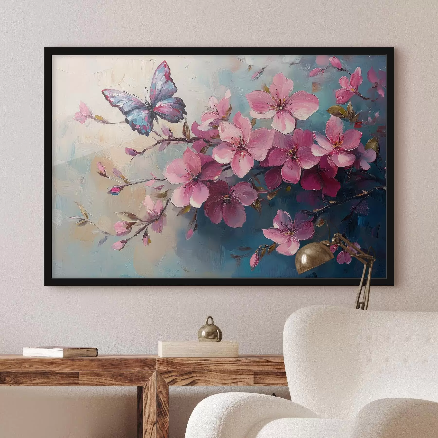 murales de pared Flores rosas y mariposa f42320