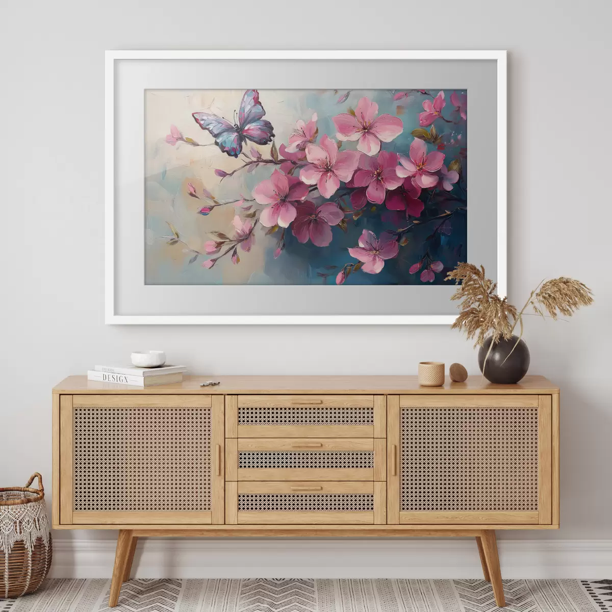 Poster Flores rosas y mariposa f42320