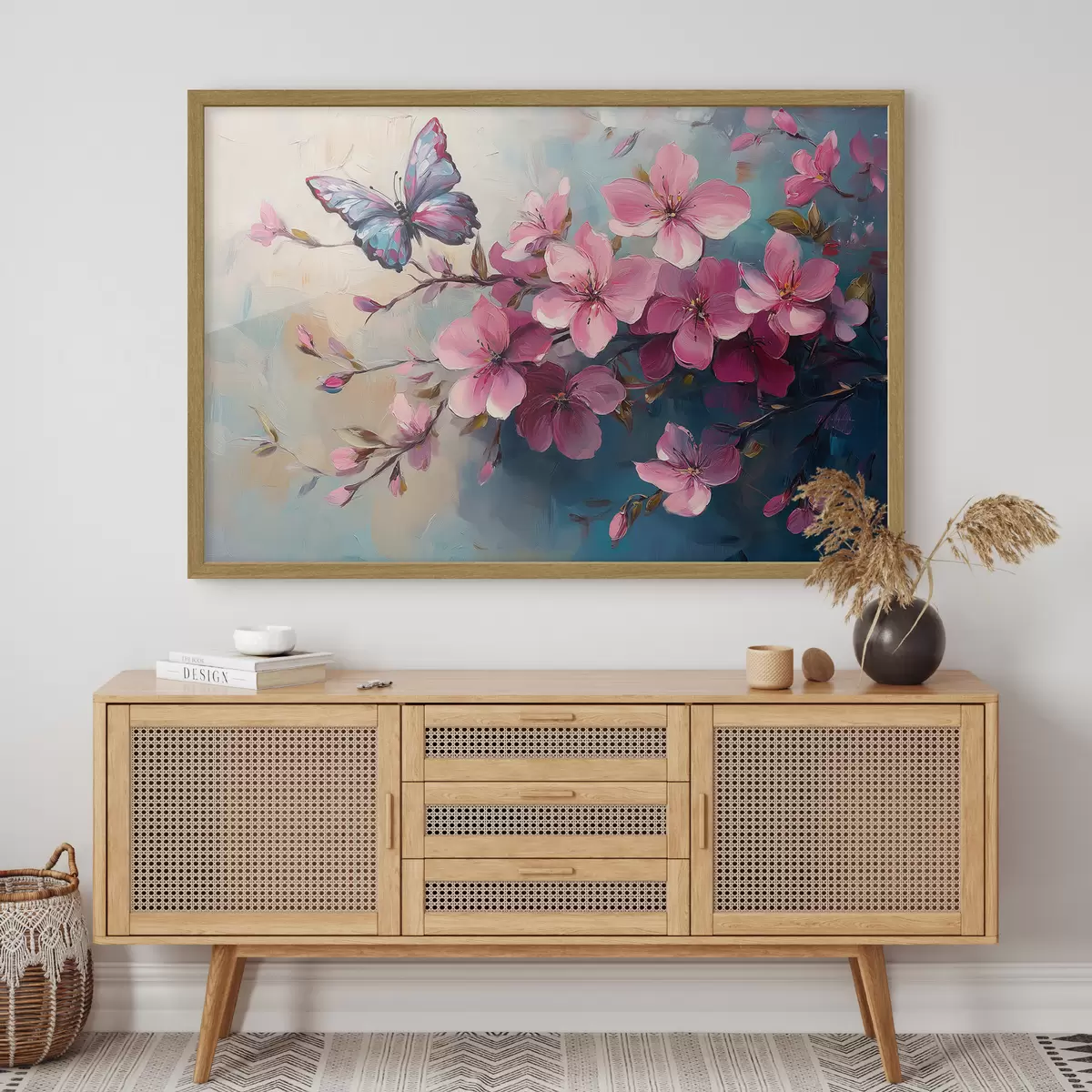 Poster Flores rosas y mariposa f42320