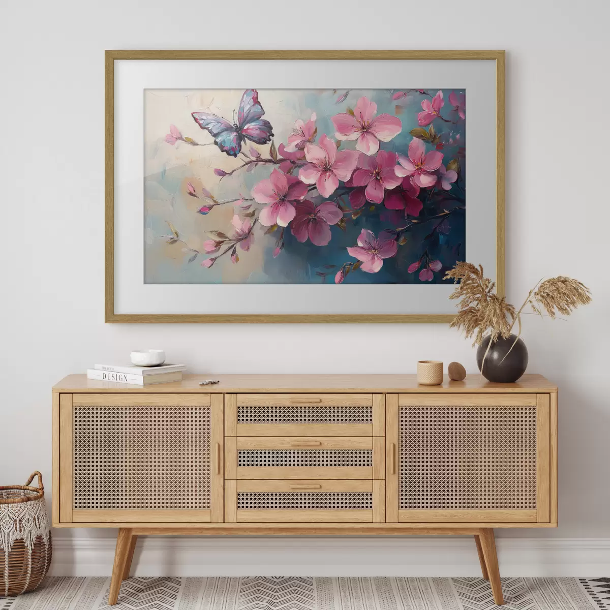Poster Flores rosas y mariposa f42320