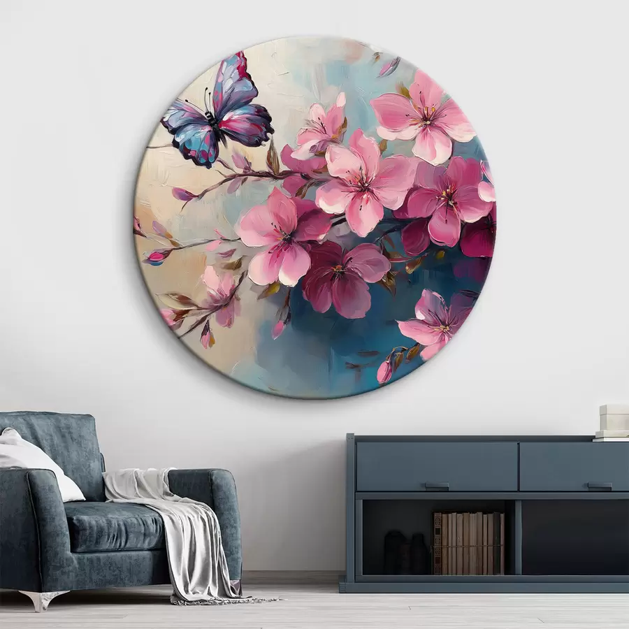 murales de pared Flores rosas y mariposa r42320