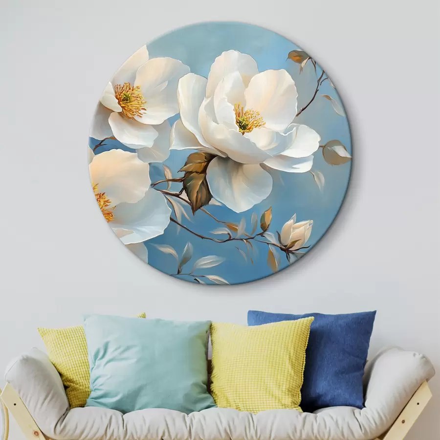murales de pared Grandes flores blancas sobre fondo azul r42321
