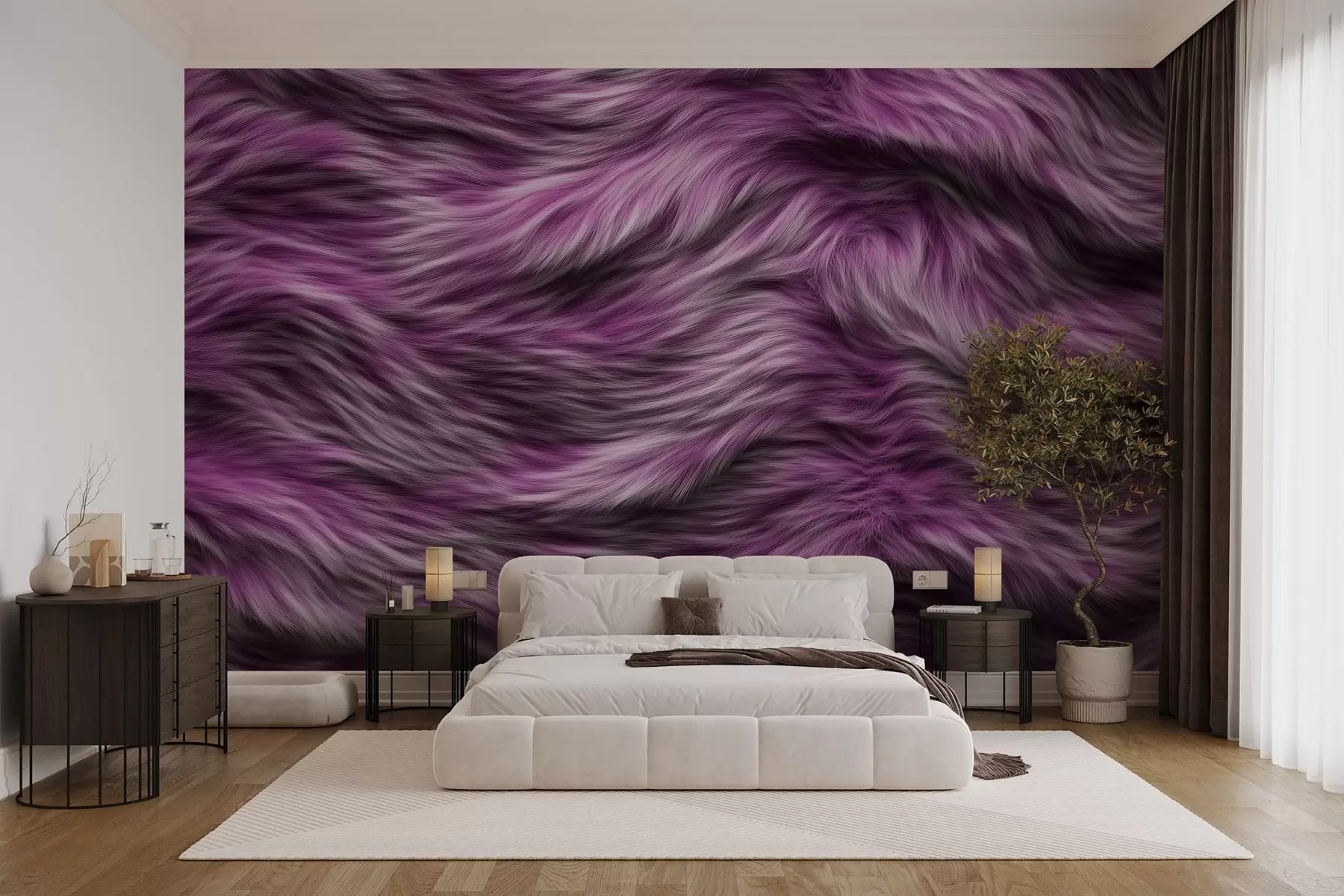 murales de pared acogedor papel pintado imitación piel en tonos lilas w02687v2