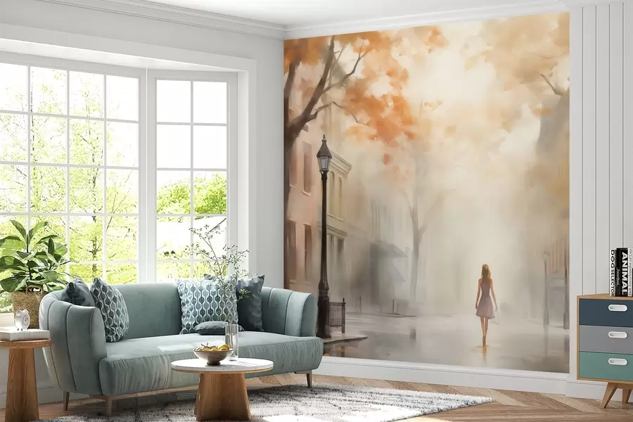 murales de pared Ciudad otoñal en la niebla w08591