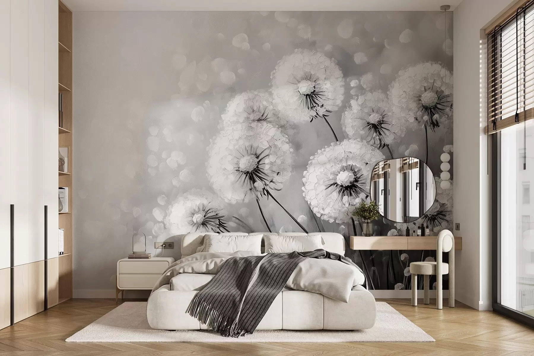 murales de pared Dientes de león aéreos sobre fondo monocromo w08594v1