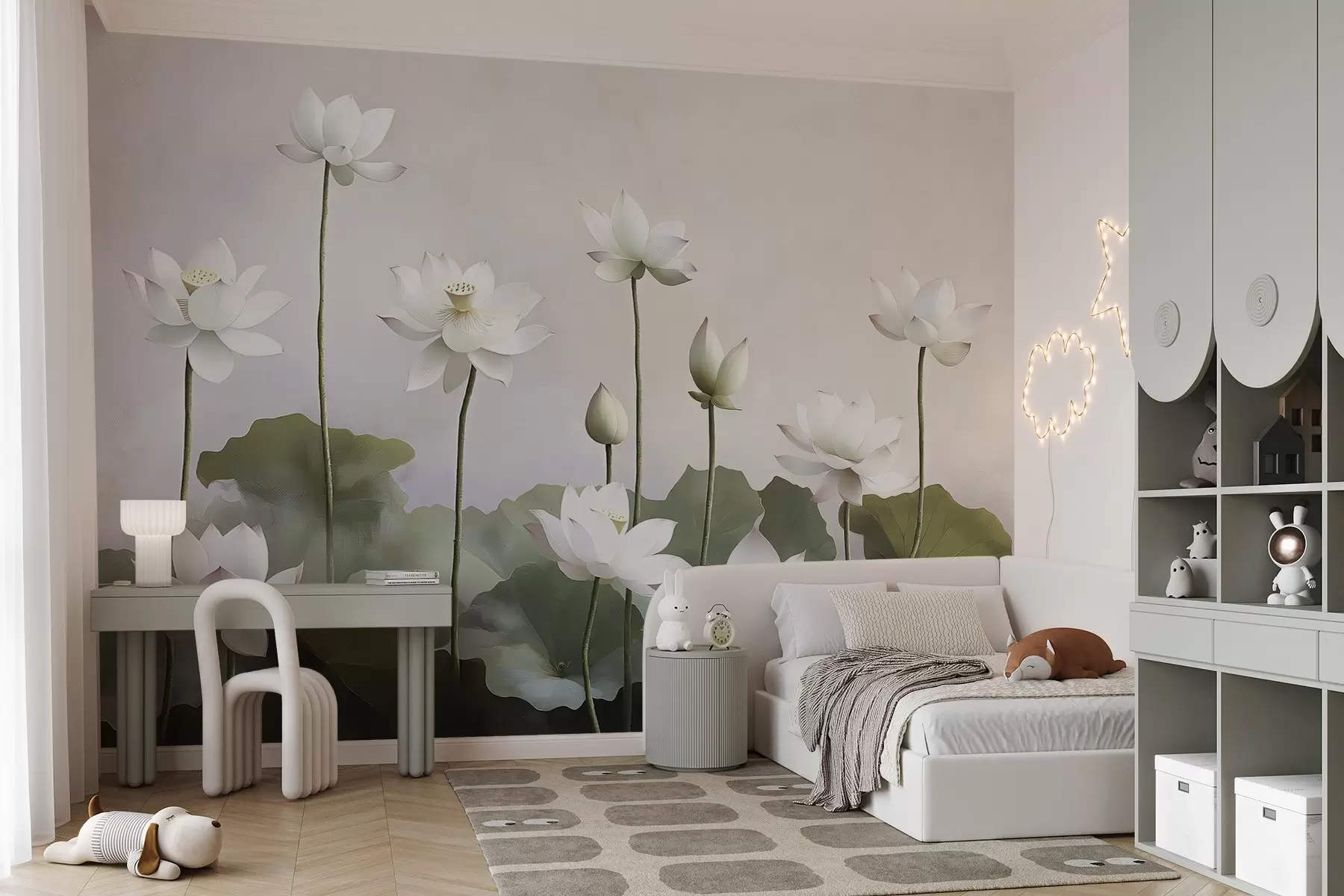 murales de pared Flores de loto blancas y tiernas w08596