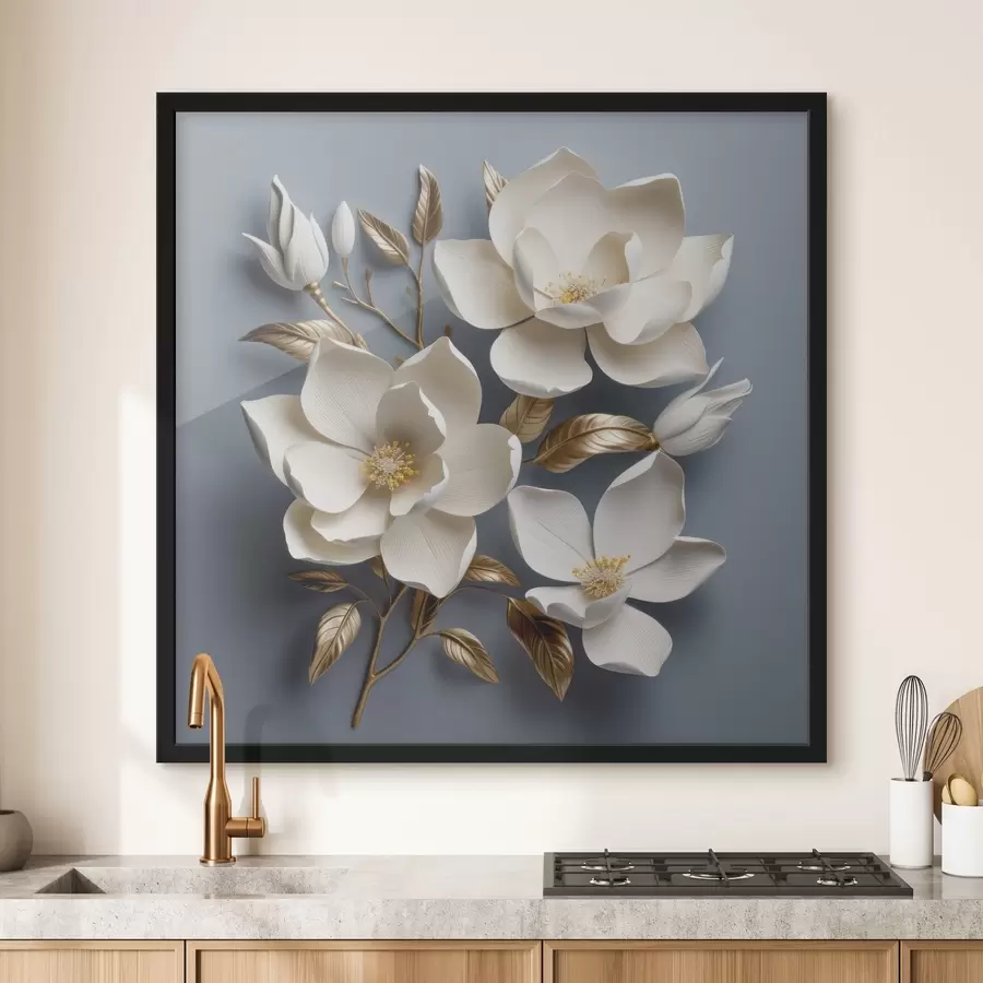 murales de pared Flores grandes sobre fondo gris claro f42174