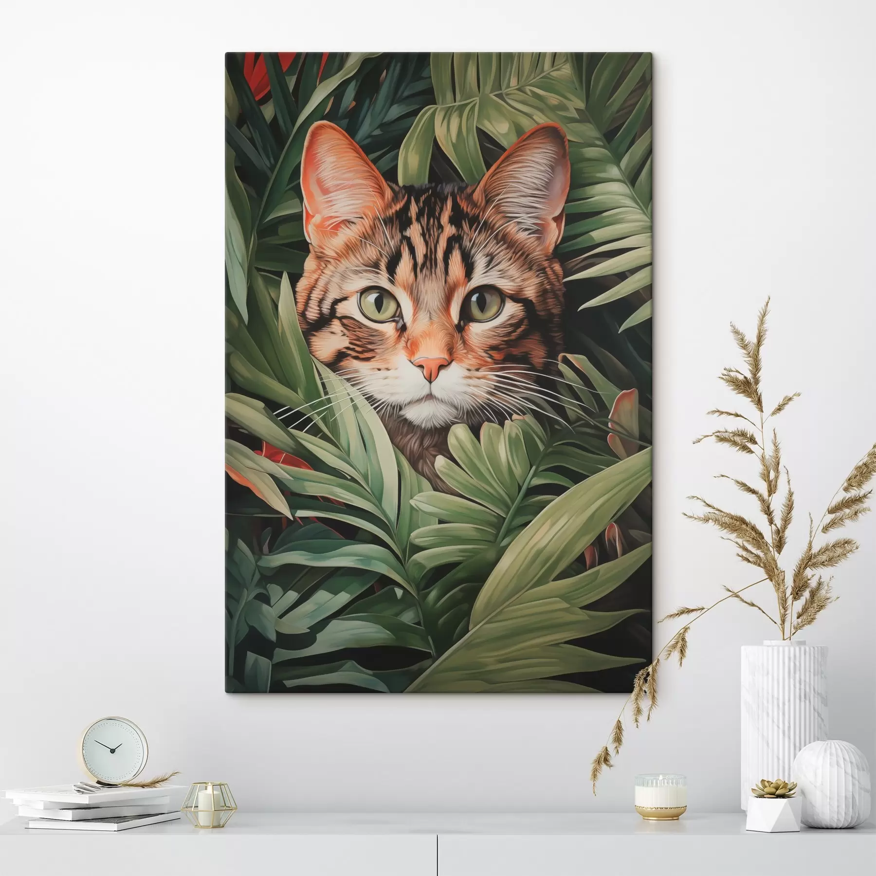 murales de pared Gato en hojas tropicales s42354