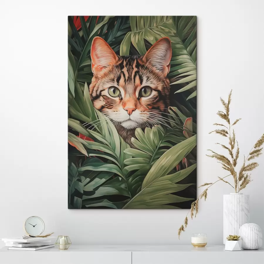 murales de pared Gato en hojas tropicales s42354