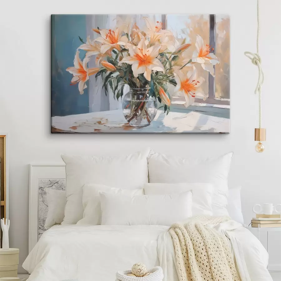 murales de pared Lirios en un jarrón de cristal imitación de pintura s42359