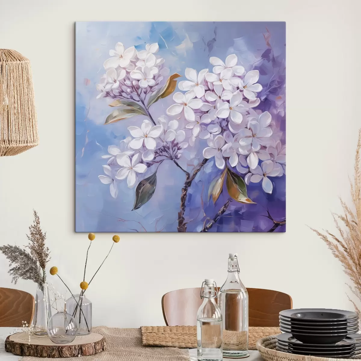 murales de pared Rama de lila imitación de pintura borrosa s42370