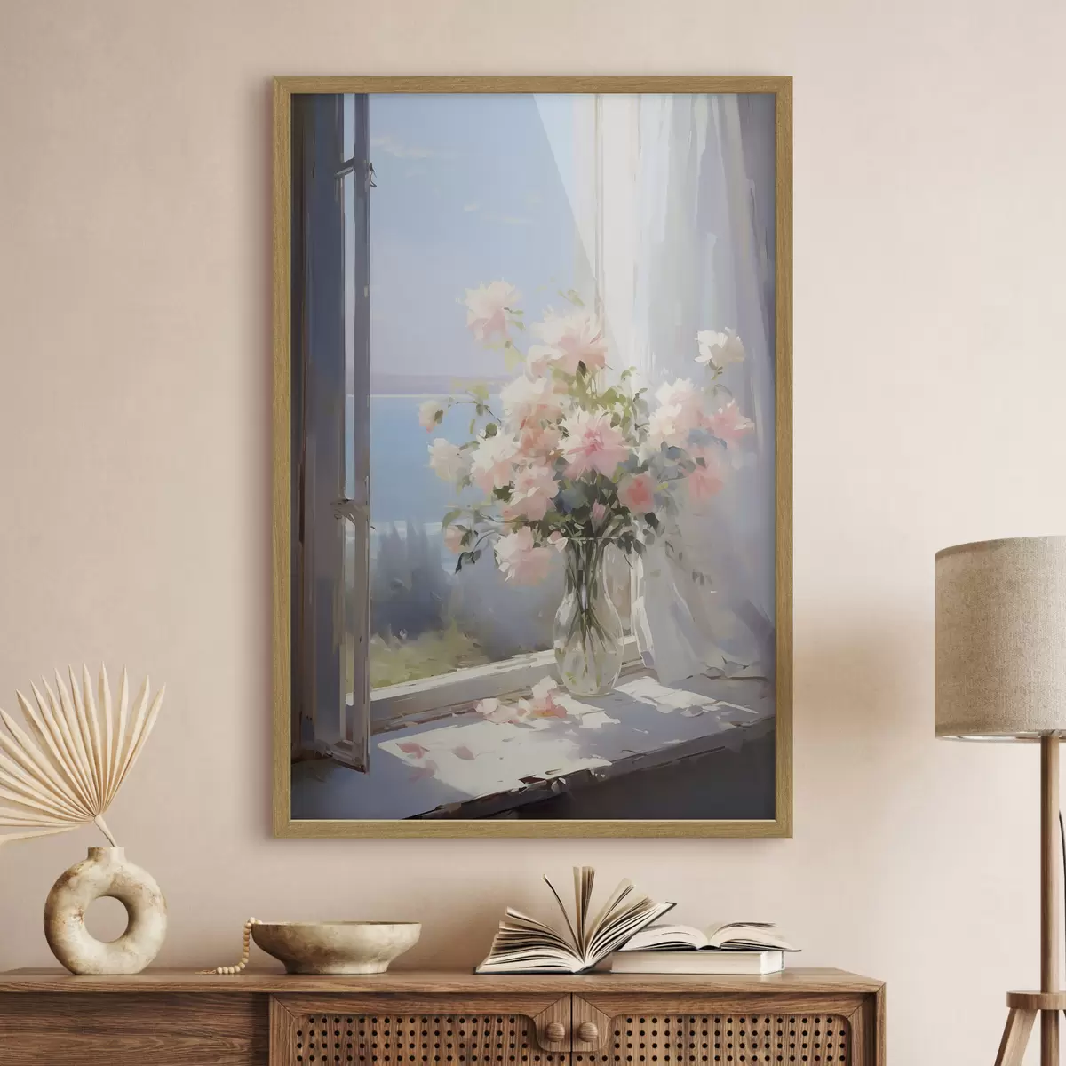 Poster Ramo de delicadas flores en un jarrón de cristal imitación pintura f42352