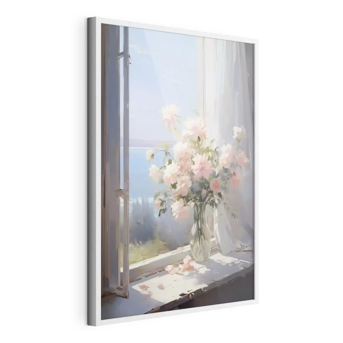 Poster Ramo de delicadas flores en un jarrón de cristal imitación pintura f42352