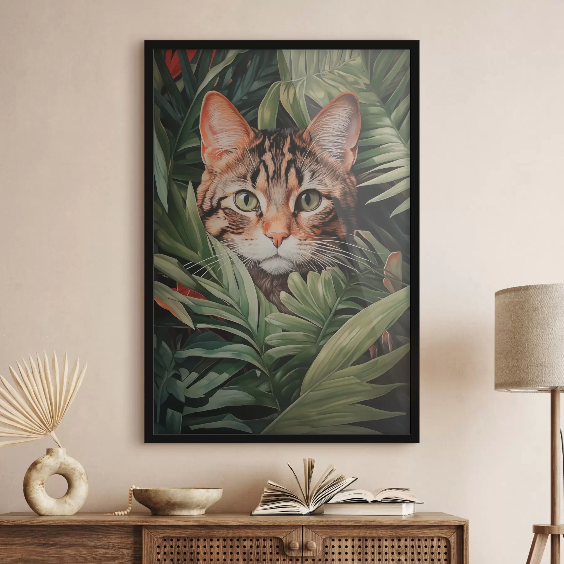 murales de pared Gato en hojas tropicales f42354
