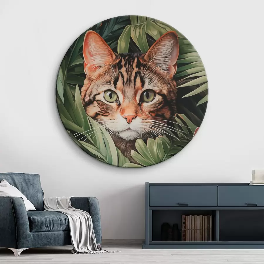 murales de pared Gato en hojas tropicales r42354