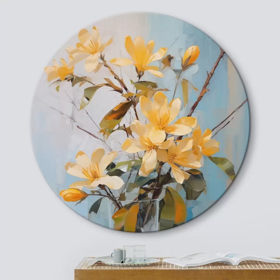 murales de pared Ramas con flores amarillas en un jarrón imitación pintura r42358