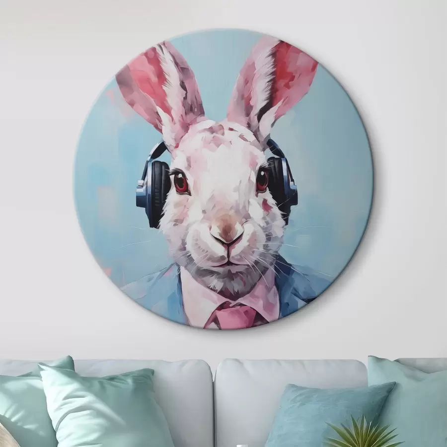 murales de pared Conejo con auriculares en una chaqueta azul imitación de pintura r42365