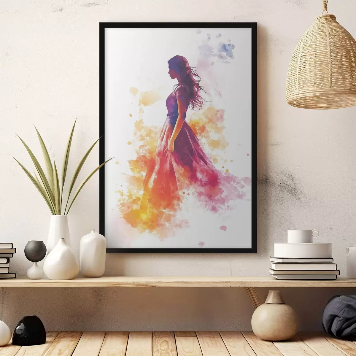 Poster Retrato de una niña en estilo acuarela f42080