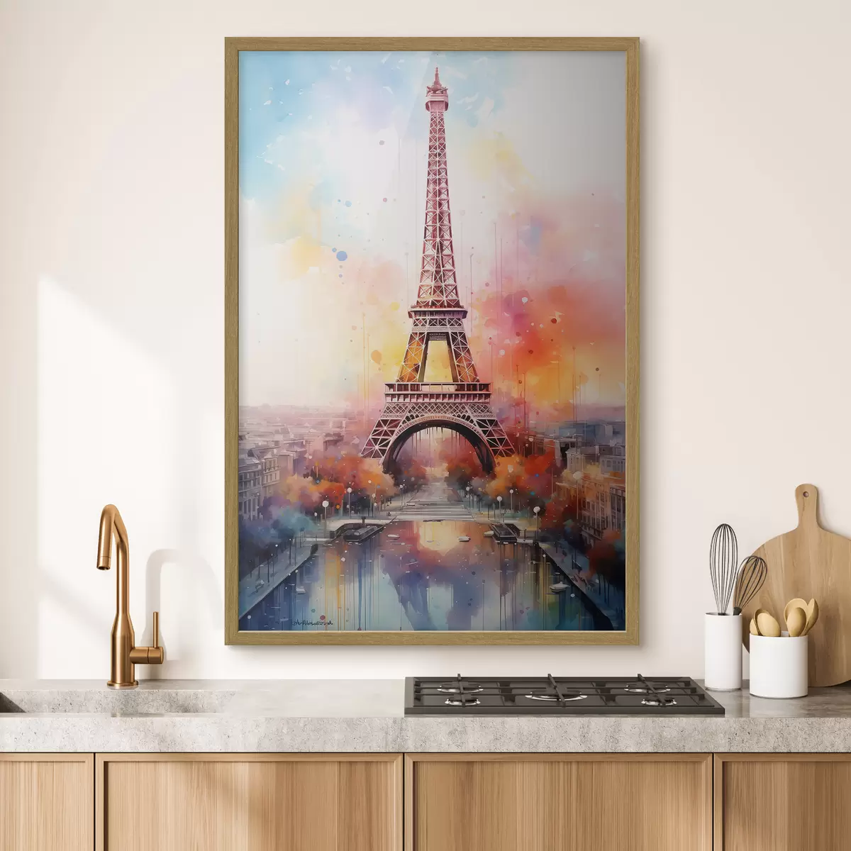 Poster París sobre un fondo de salpicaduras de acuarela f42081