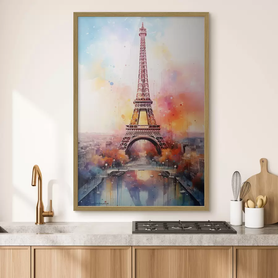 murales de pared París sobre un fondo de salpicaduras de acuarela f42081