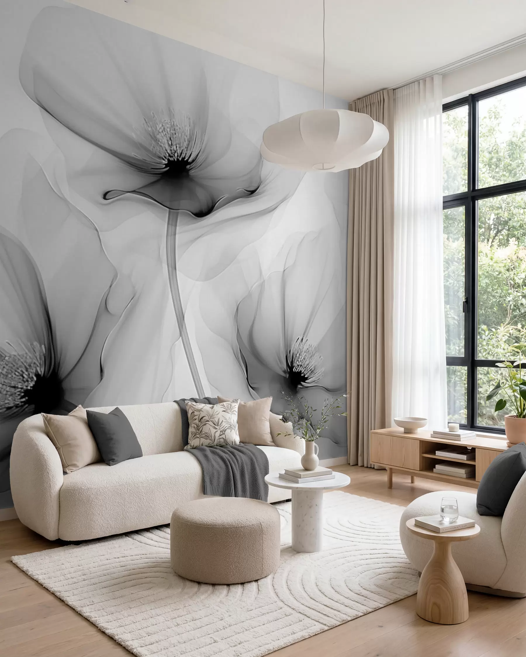 murales de pared Velos de flores grises w02696v2