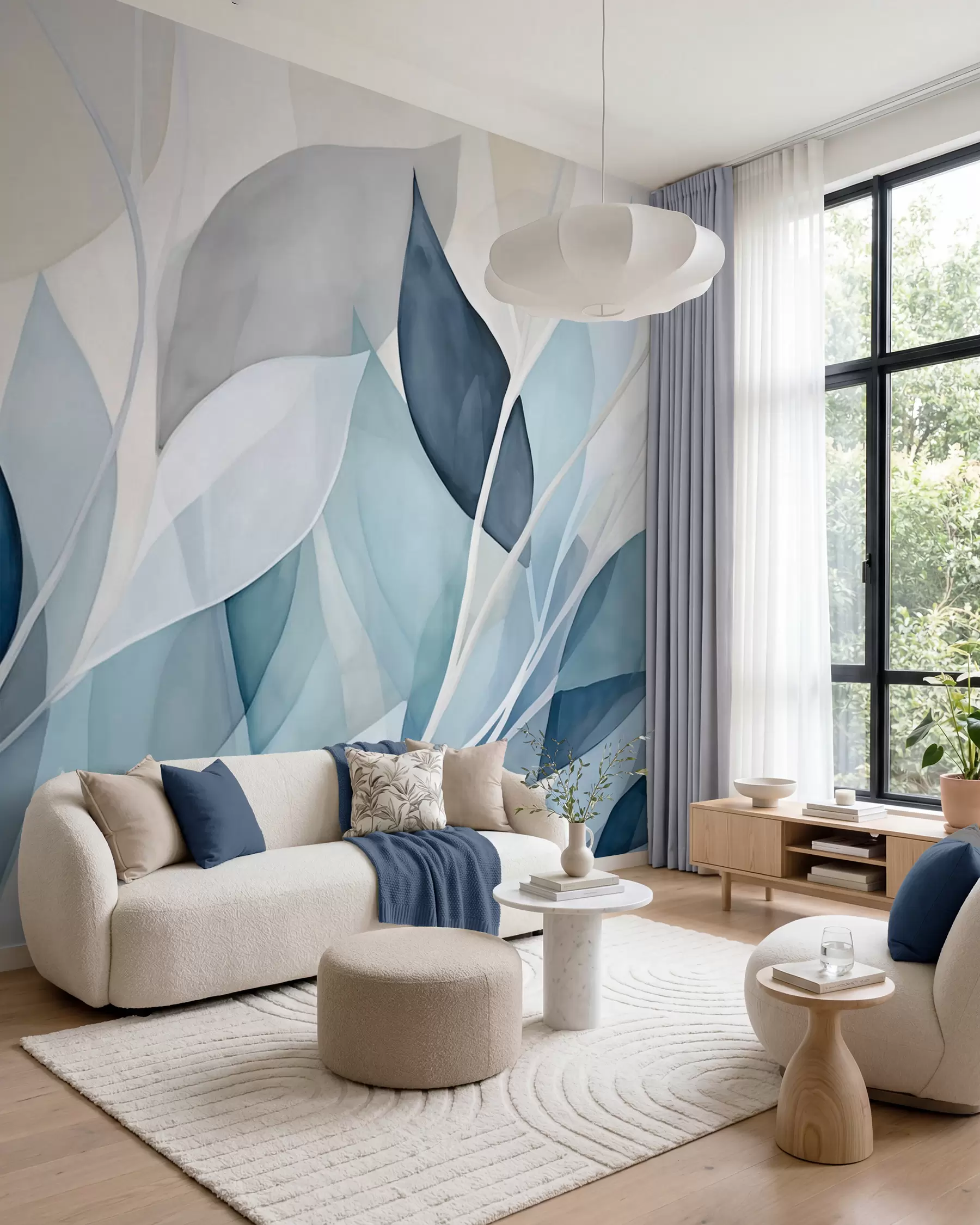murales de pared Hojas azules en capas w02701