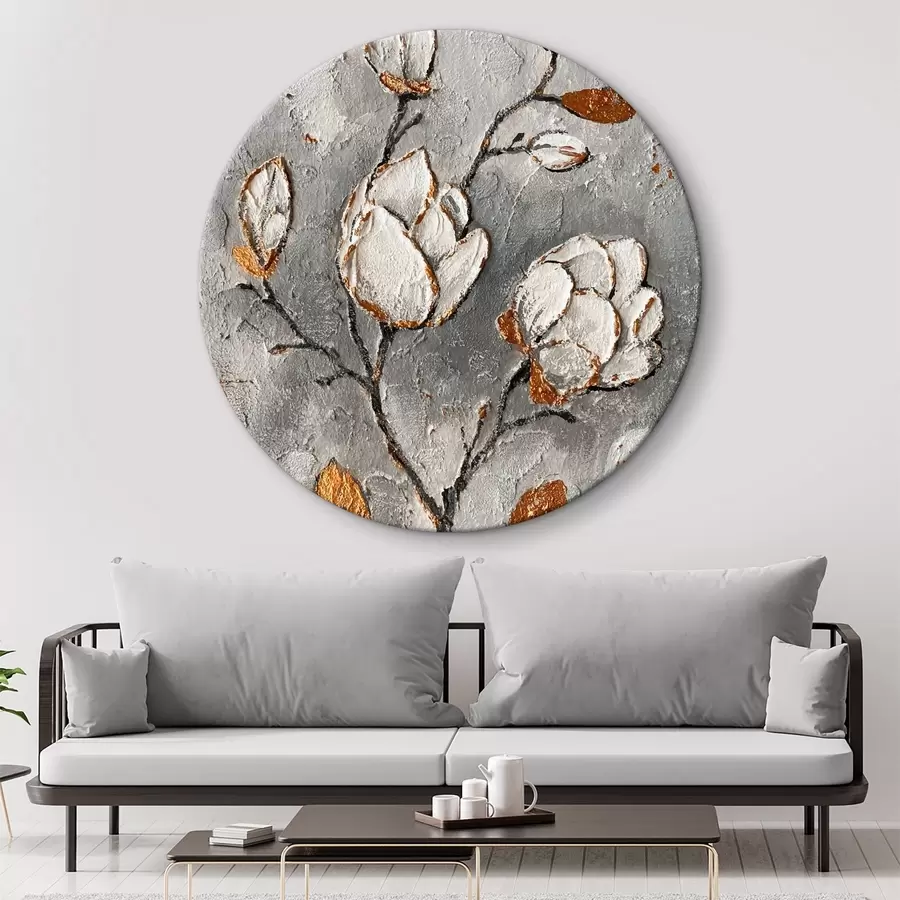 murales de pared Flores de magnolia, pintura a pincel con detalles dorados r32513