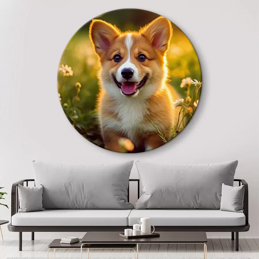 murales de pared Corgi cachorro en flores silvestres r33532