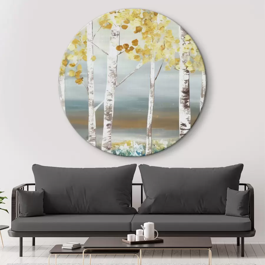 murales de pared Pintura al óleo con abedules sobre un fondo de lluvia r34602