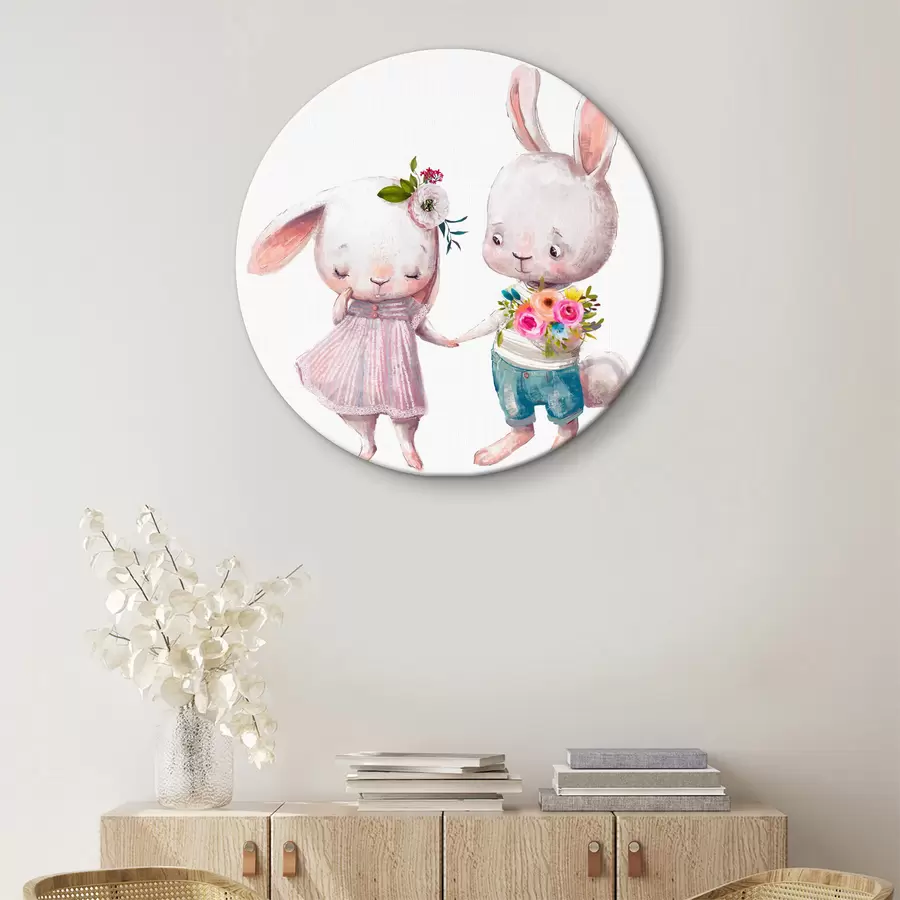 murales de pared Un par de conejitos Date y flores r35055