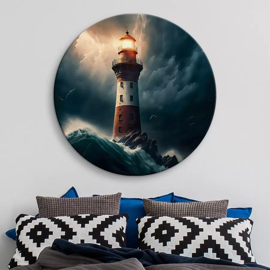 murales de pared Faro pintoresco en una isla solitaria durante una tormenta r35349