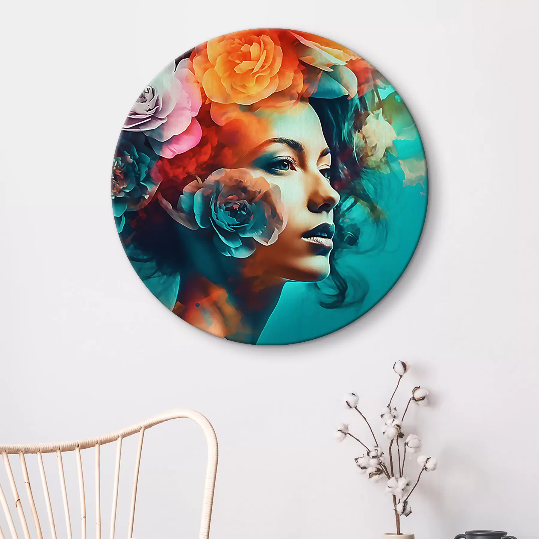 murales de pared Mujer encantadora con flores r35366