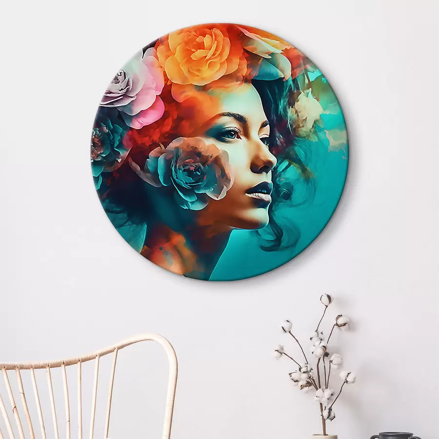 murales de pared Mujer encantadora con flores r35366