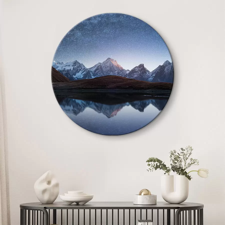 murales de pared Paisaje nocturno con lago de montaña y cielo estrellado r35372