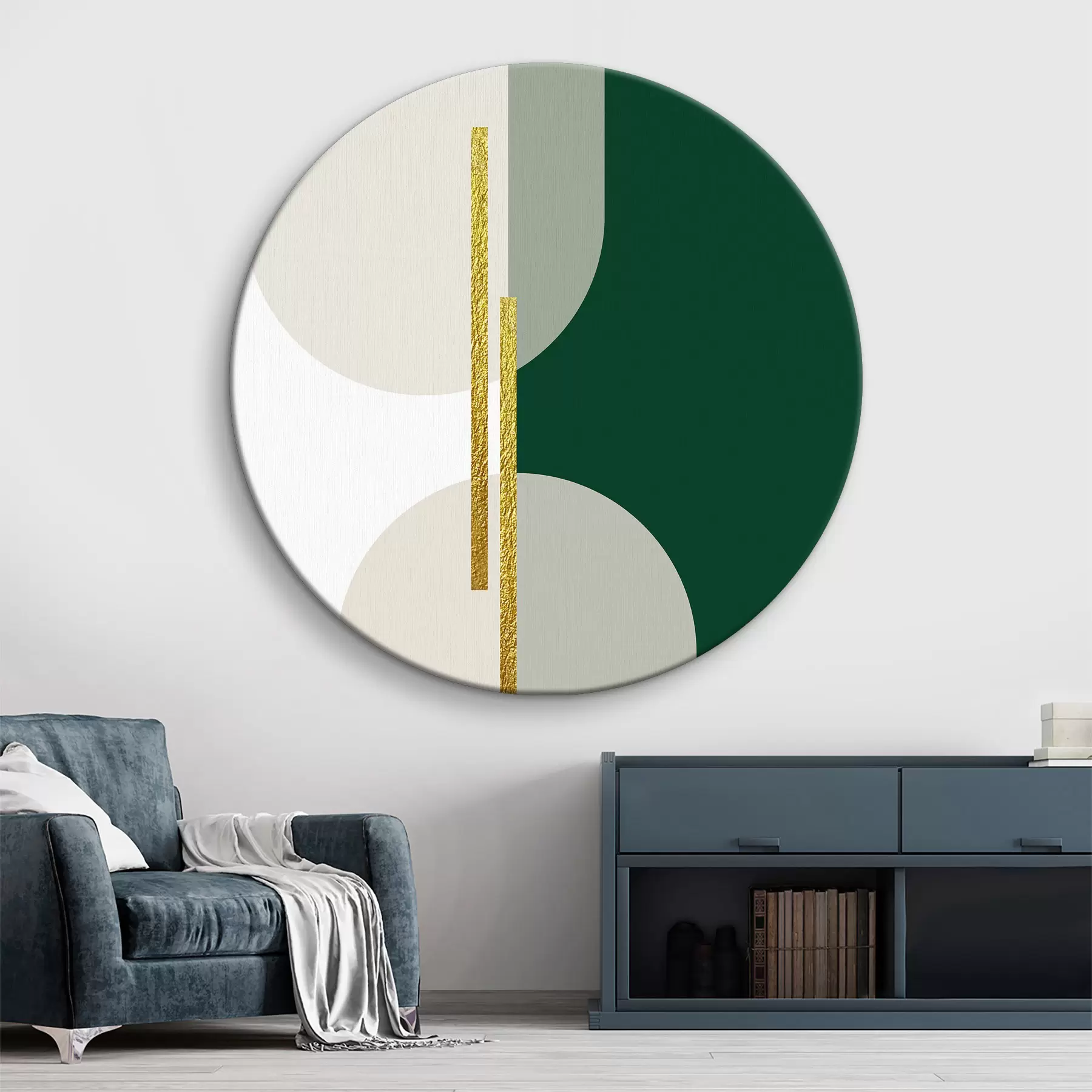 murales de pared Arte mural abstracto en colores beige, verde y dorado r35943