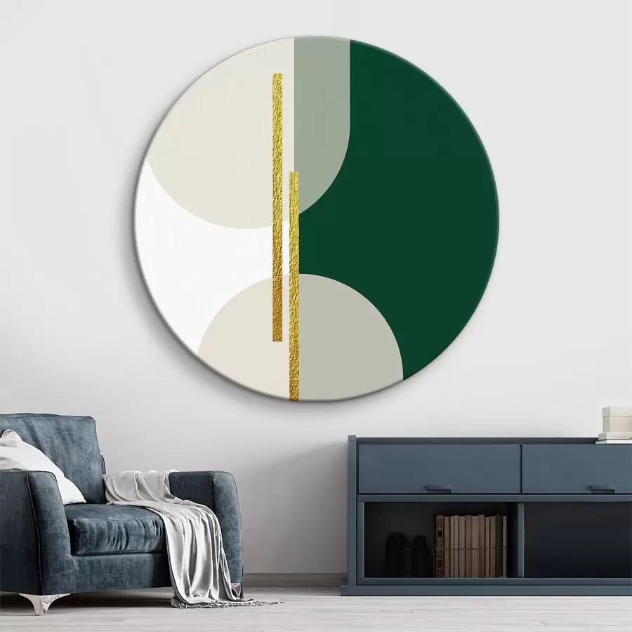 murales de pared Arte mural abstracto en colores beige, verde y dorado r35943