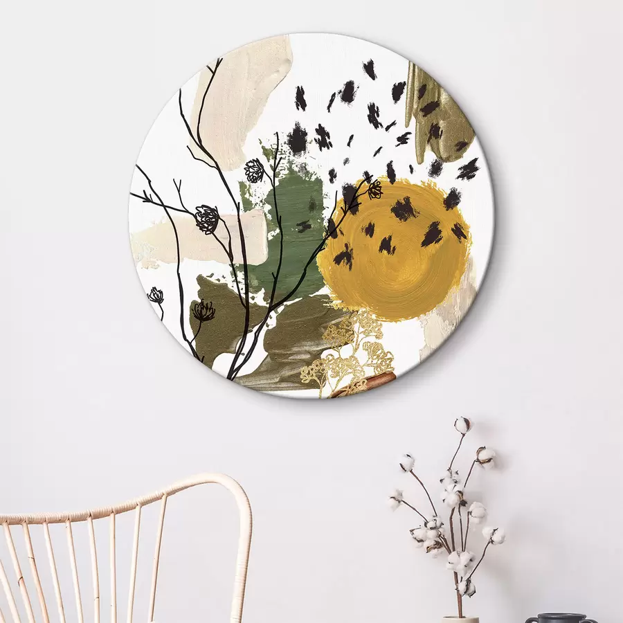 murales de pared Composición otoñal en acuarela de ramas lineales, manchas marrones, amarillas y verdes r35950