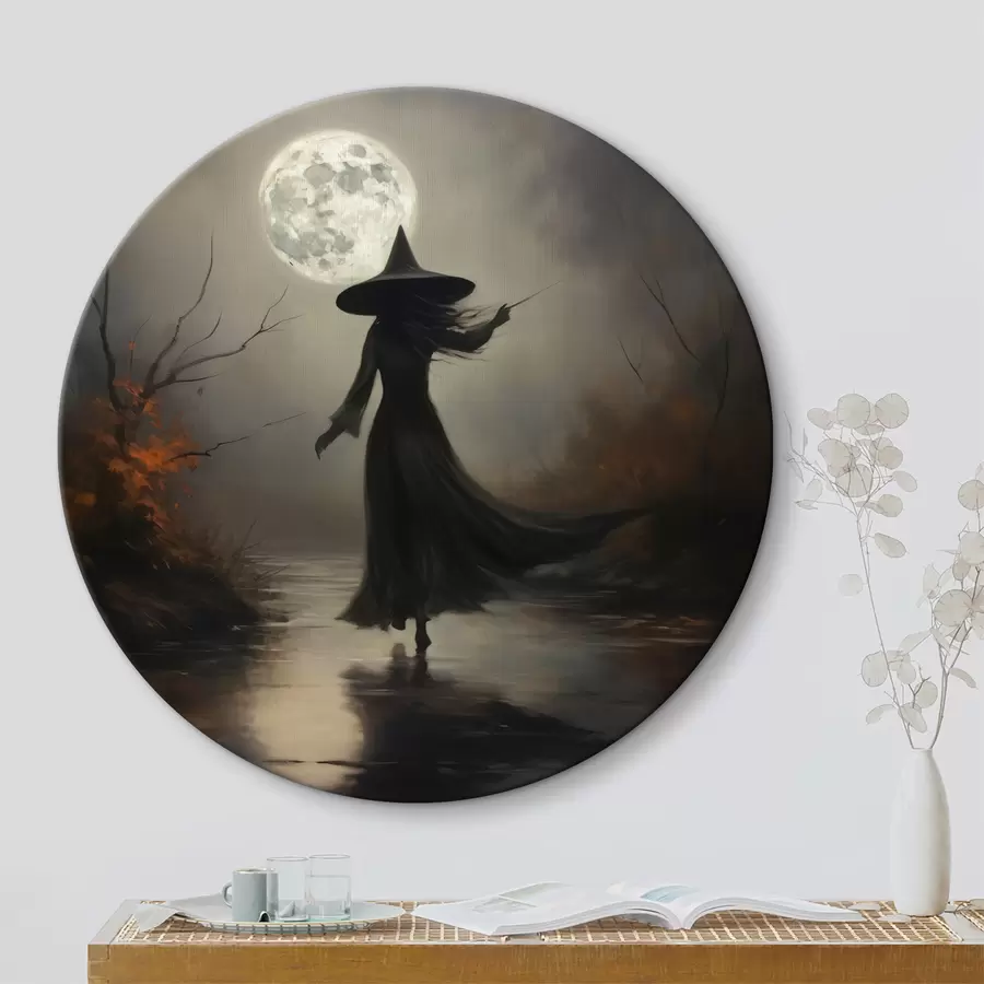 murales de pared Halloween 🎃 Luna llena y bruja r35970