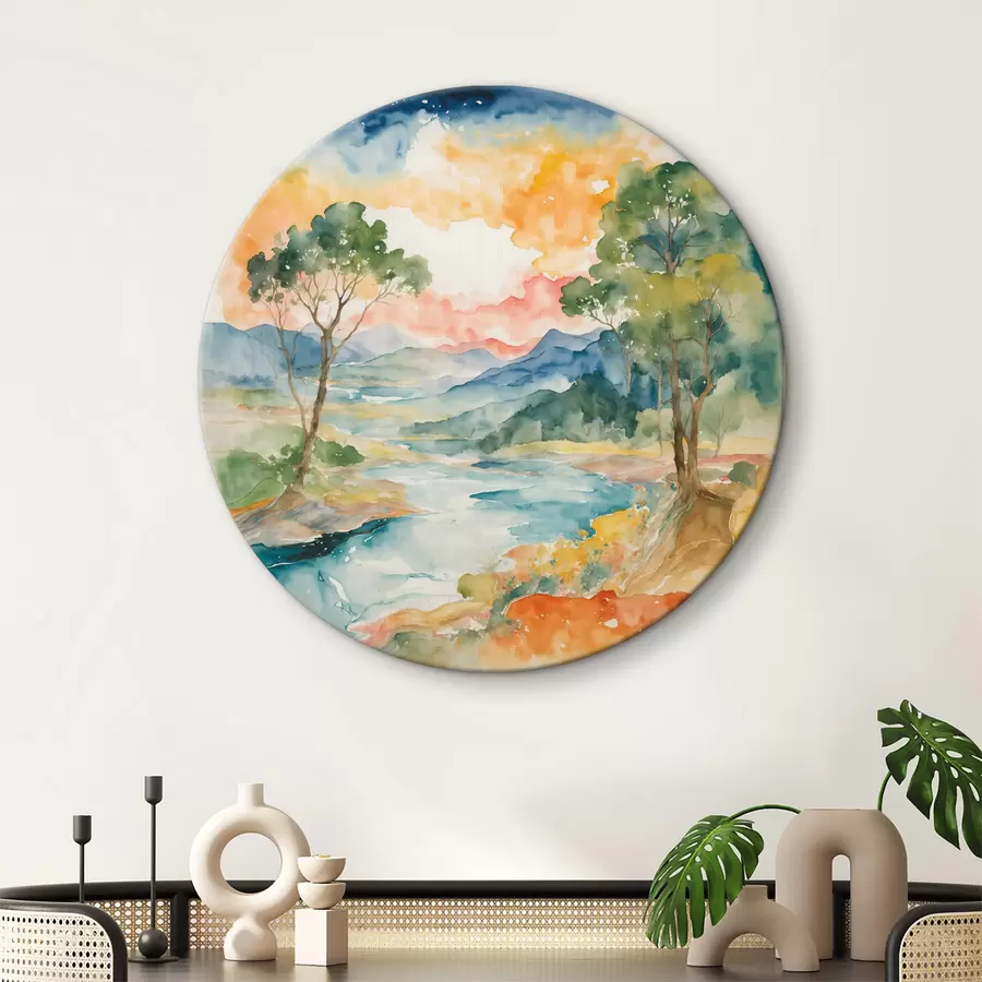 murales de pared Río y árboles en acuarela r36054