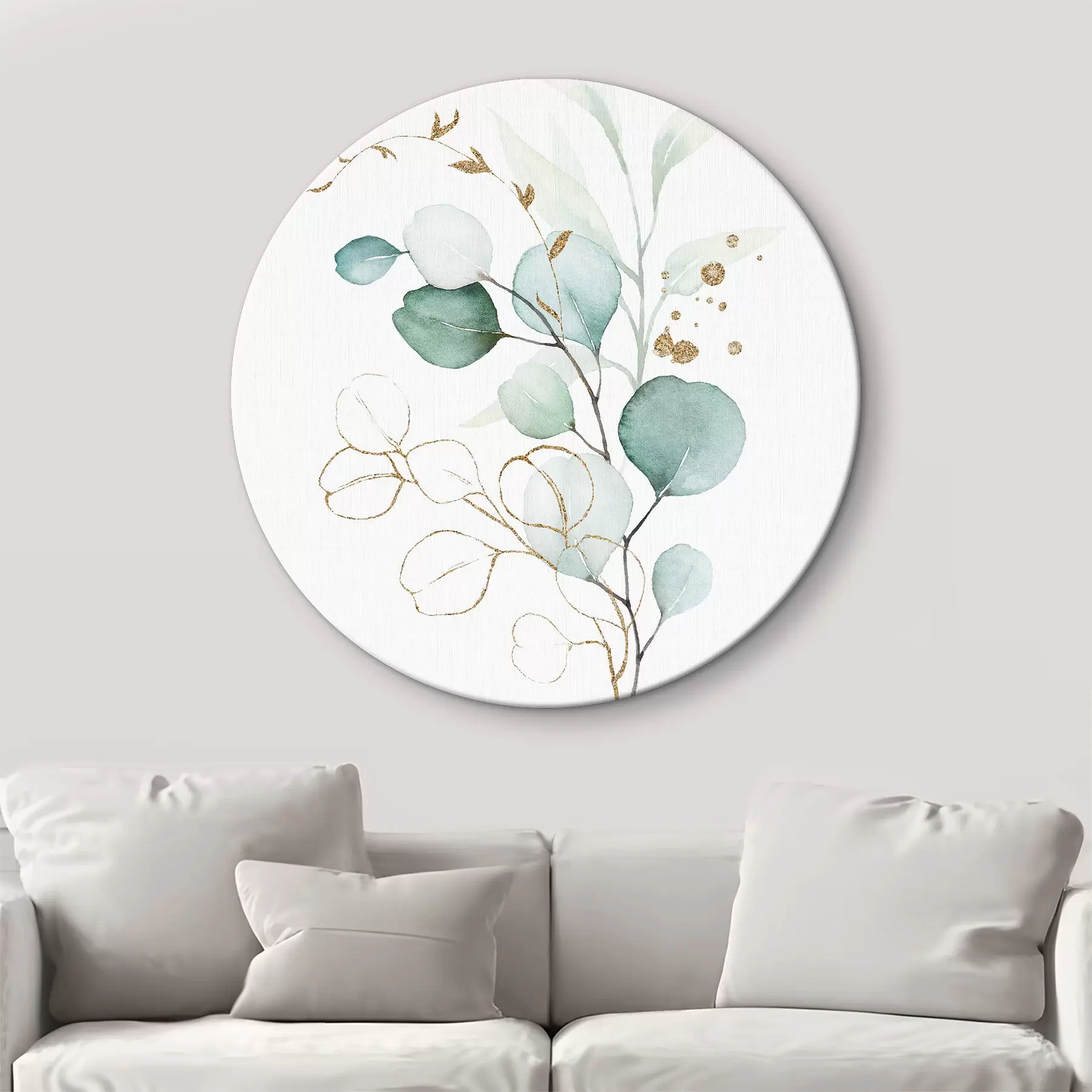 murales de pared Acuarela de una rama con hojas doradas y azules r36138