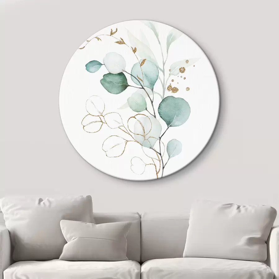 murales de pared Acuarela de una rama con hojas doradas y azules r36138