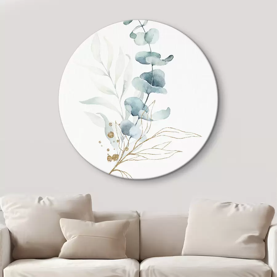 murales de pared Dibujo abstracto en acuarela de ramas con hojas azules r36139