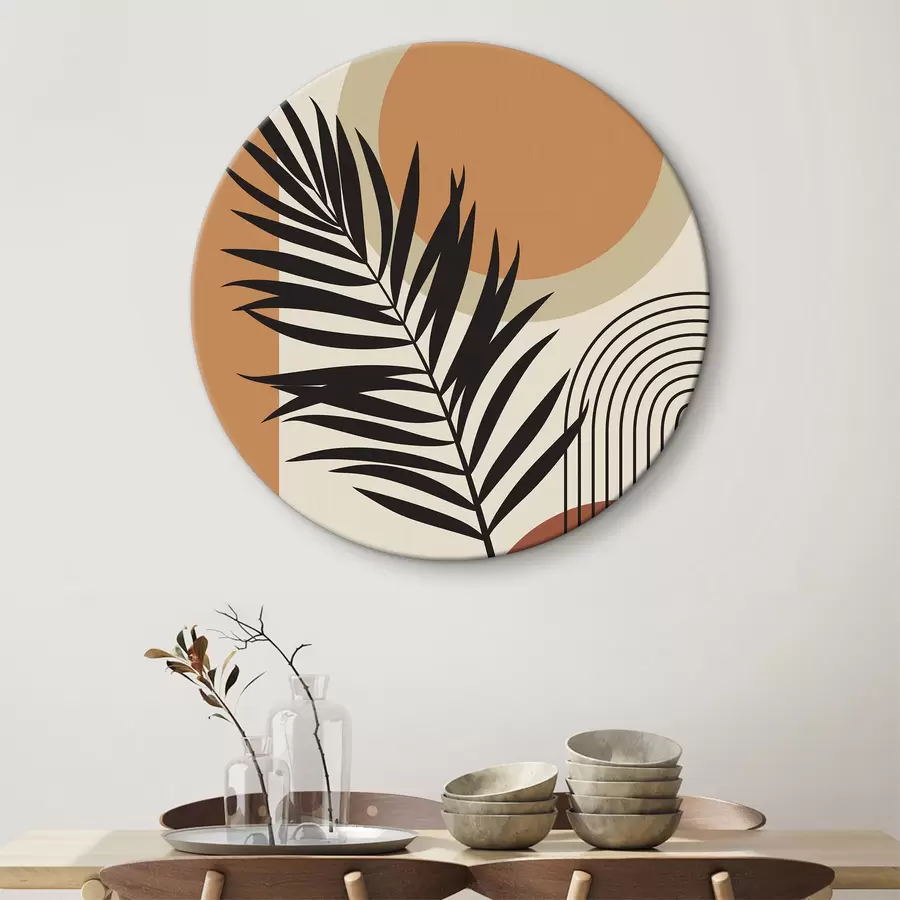 murales de pared Hoja de palmera sobre fondo geométrico r36170