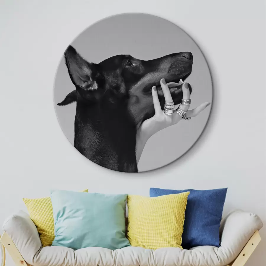 murales de pared Doberman blanco y negro con nariz alta r36178