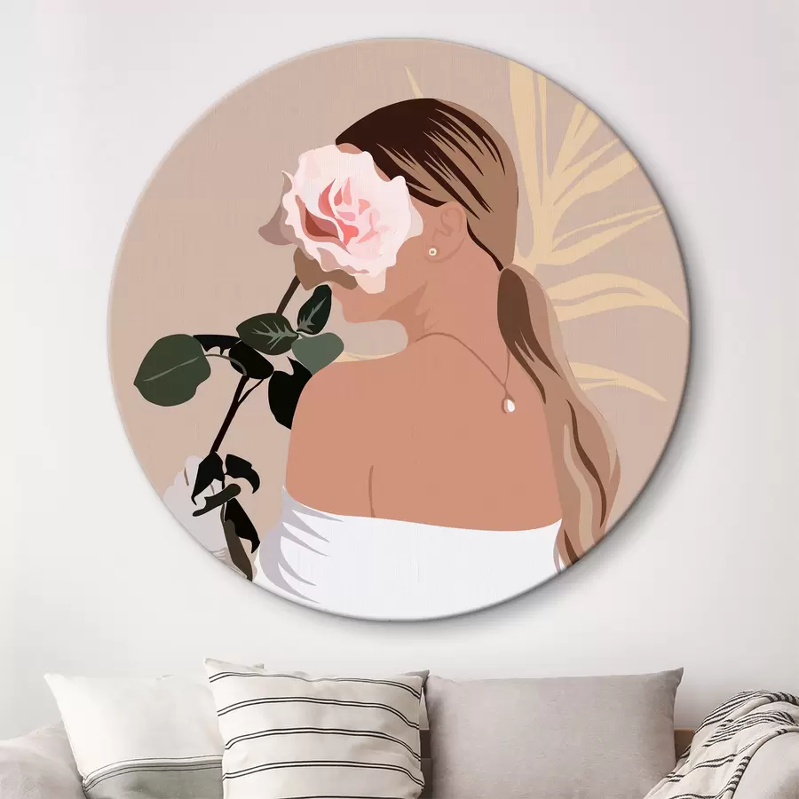 murales de pared Chica con rosa rosa estilo boho abstracto r36366