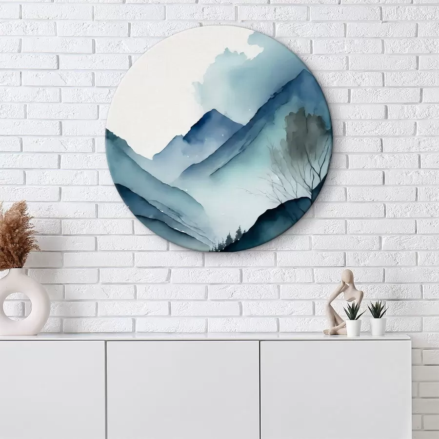 murales de pared Acuarela Paisaje abstracto de montaña, colores gris y aguamarina r36495