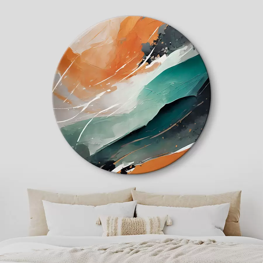 murales de pared Arte acrílico abstracto, pincelada, textura de pintura, naranja, colores azules r36497