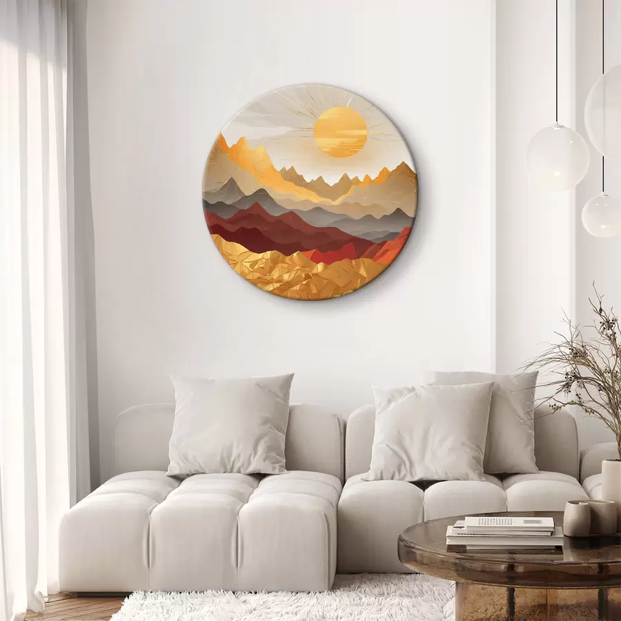 murales de pared Amanecer sobre un paisaje montañoso geométrico r36529