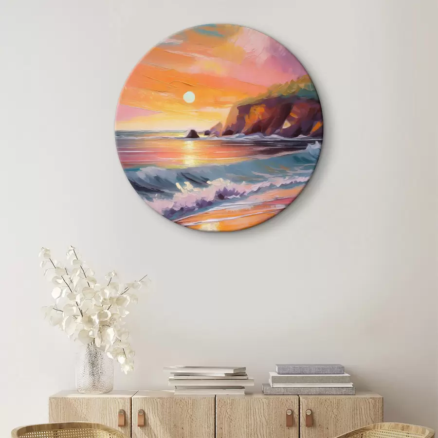 murales de pared Amanecer en la costa, olas del mar, pinceladas vivas, acrílico r36581